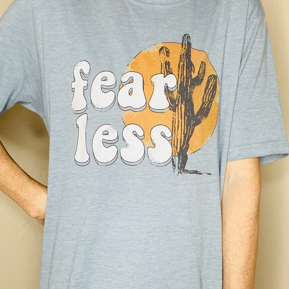 Crowned Free Light Blue Fear Less Desert Cactus Graphic Tee - Picture 4 of 6